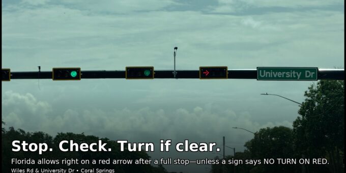 Coral Springs Drivers: Yes, You Can Turn Right on a Red Arrow (Usually)